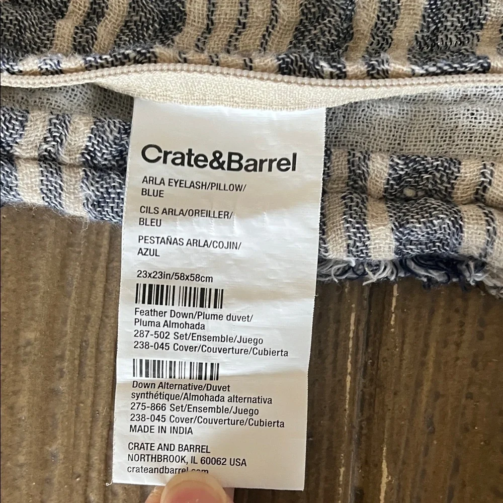 Crate & Barrel Striped Blue and Tan 23x23 Pillow Covers